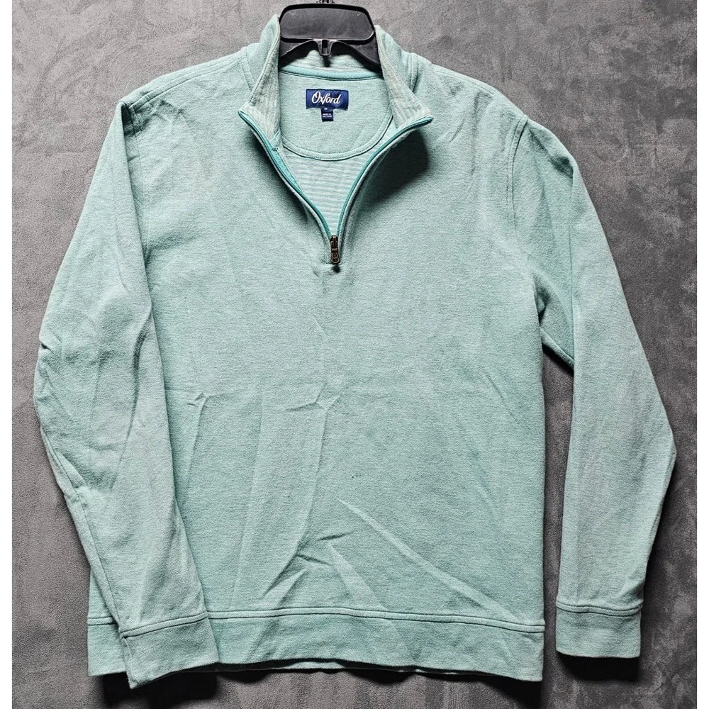 Oxford Mens Quarter Zip Pullover Mint Green Cotton Blend Sweater M X2-1098